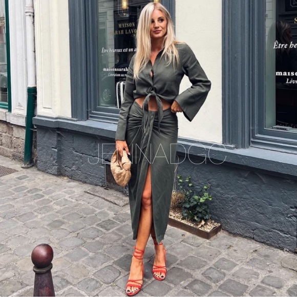 Zara Linen Blend Knotted Midi Skirt NWT - Picture 2 of 12